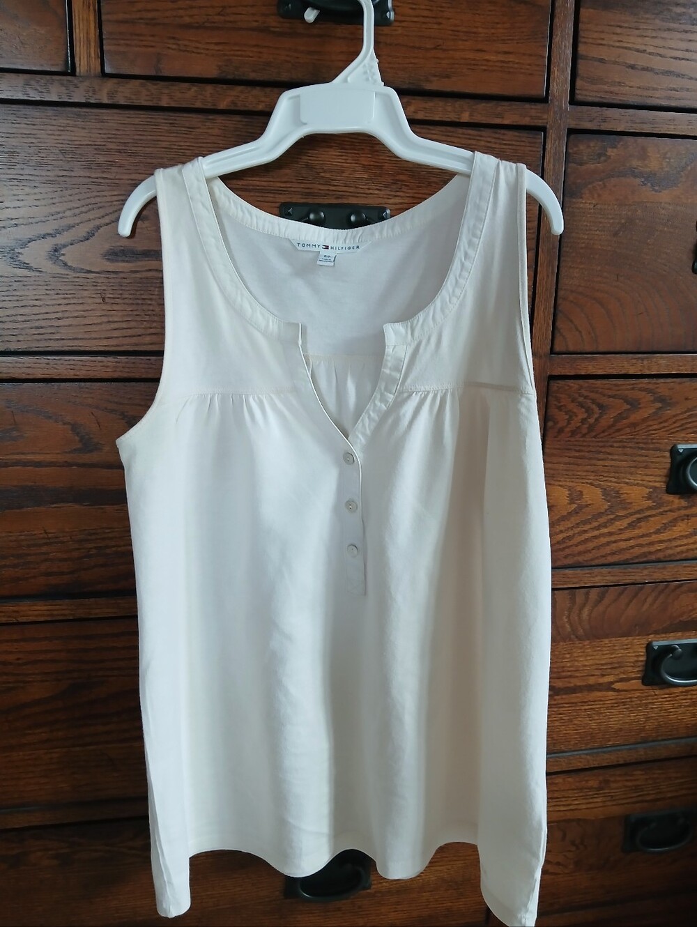 Tommy Hilfiger White Sleeveless Henley Tank Tunic